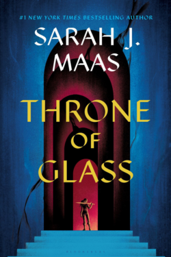 Blue cover with a girl standing by a red door